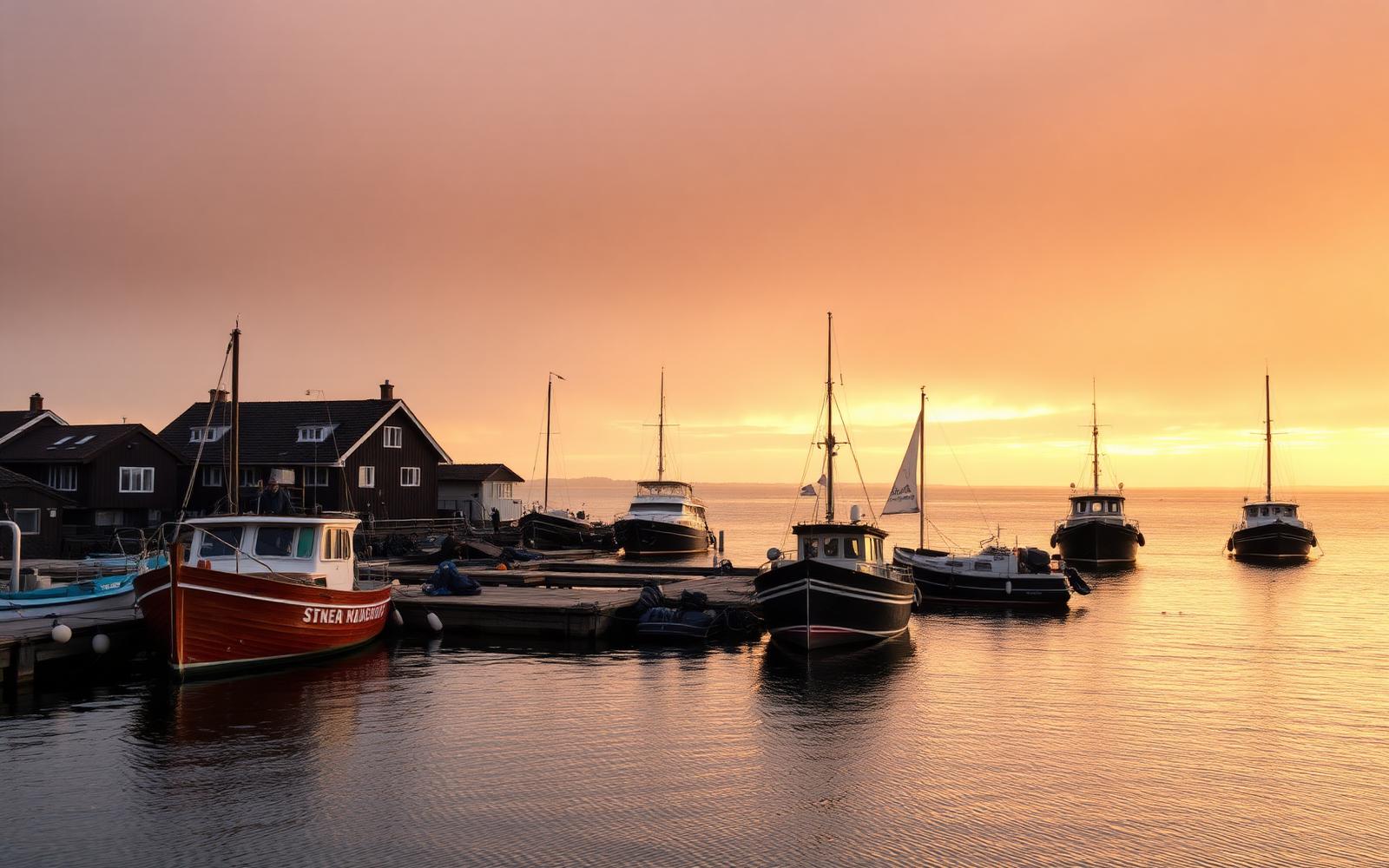 Skärgårdshamn vid soluppgång